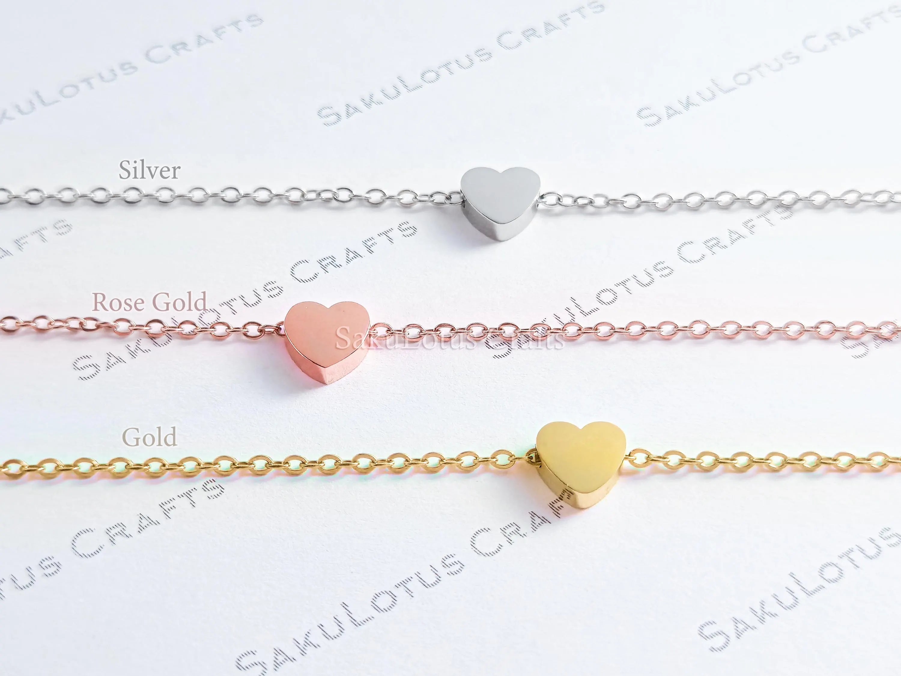 Heart Chain Bracelet or Necklace • Gold Silver Rose Stainless Steel • 3D Puffed Heart • Adjustable Length