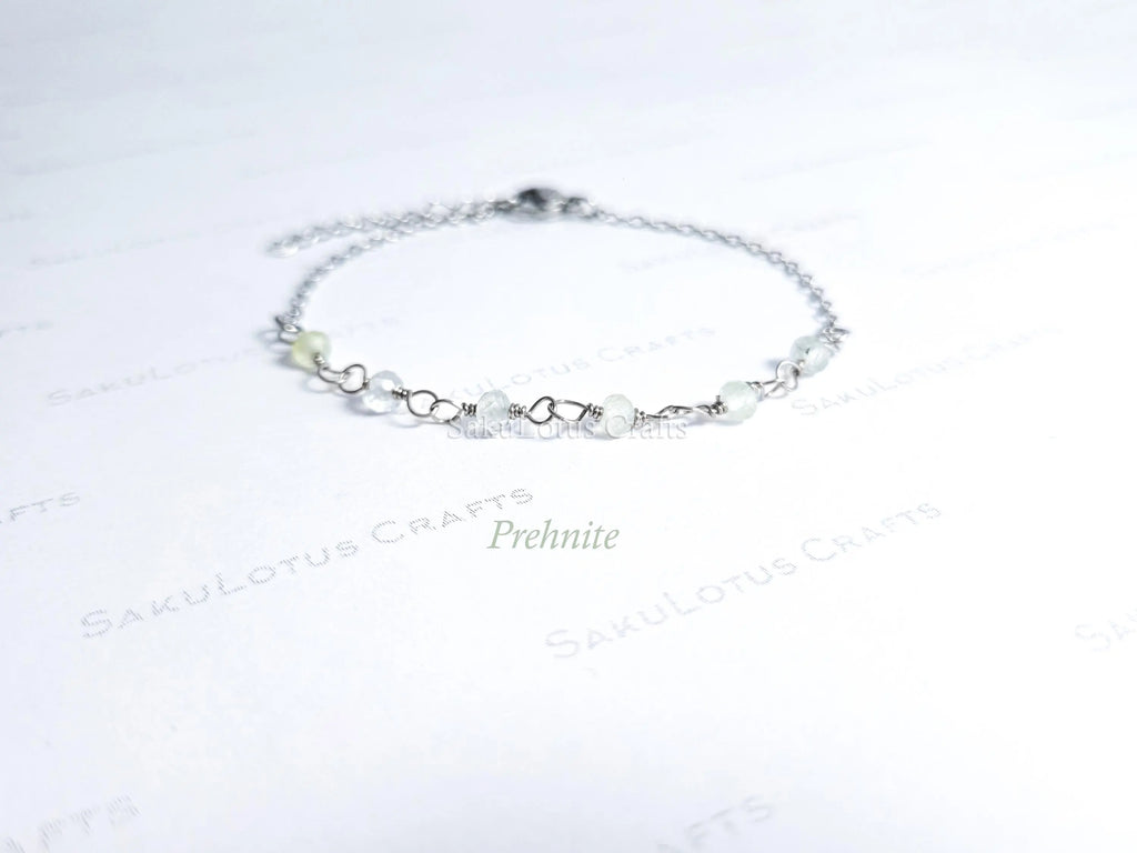 Dainty 3mm Natural Gemstone Bracelet • 18K Gold or Silver Stainless Steel • Wire Wrapped • 6.75" + 1" Extender