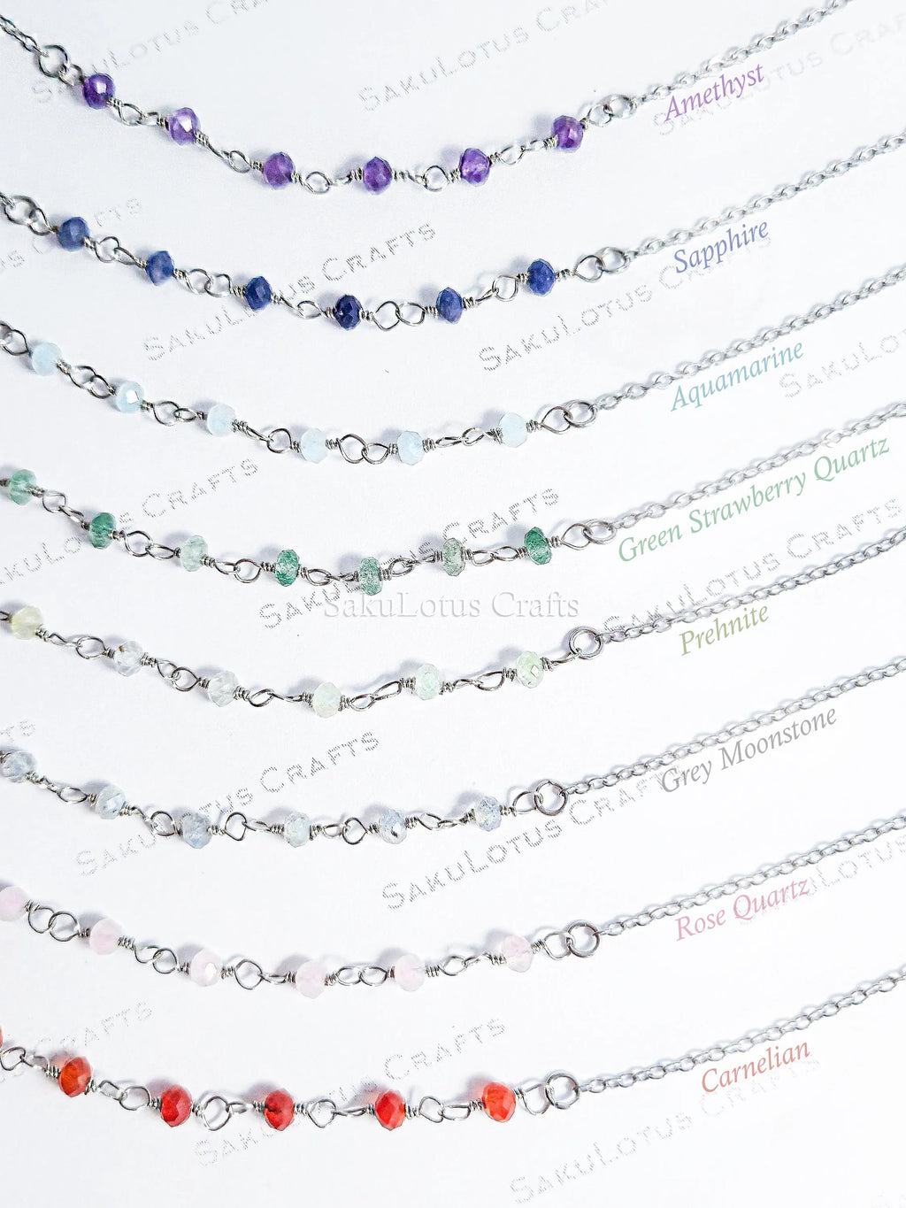 Dainty 3mm Natural Gemstone Bracelet • 18K Gold or Silver Stainless Steel • Wire Wrapped • 6.75" + 1" Extender