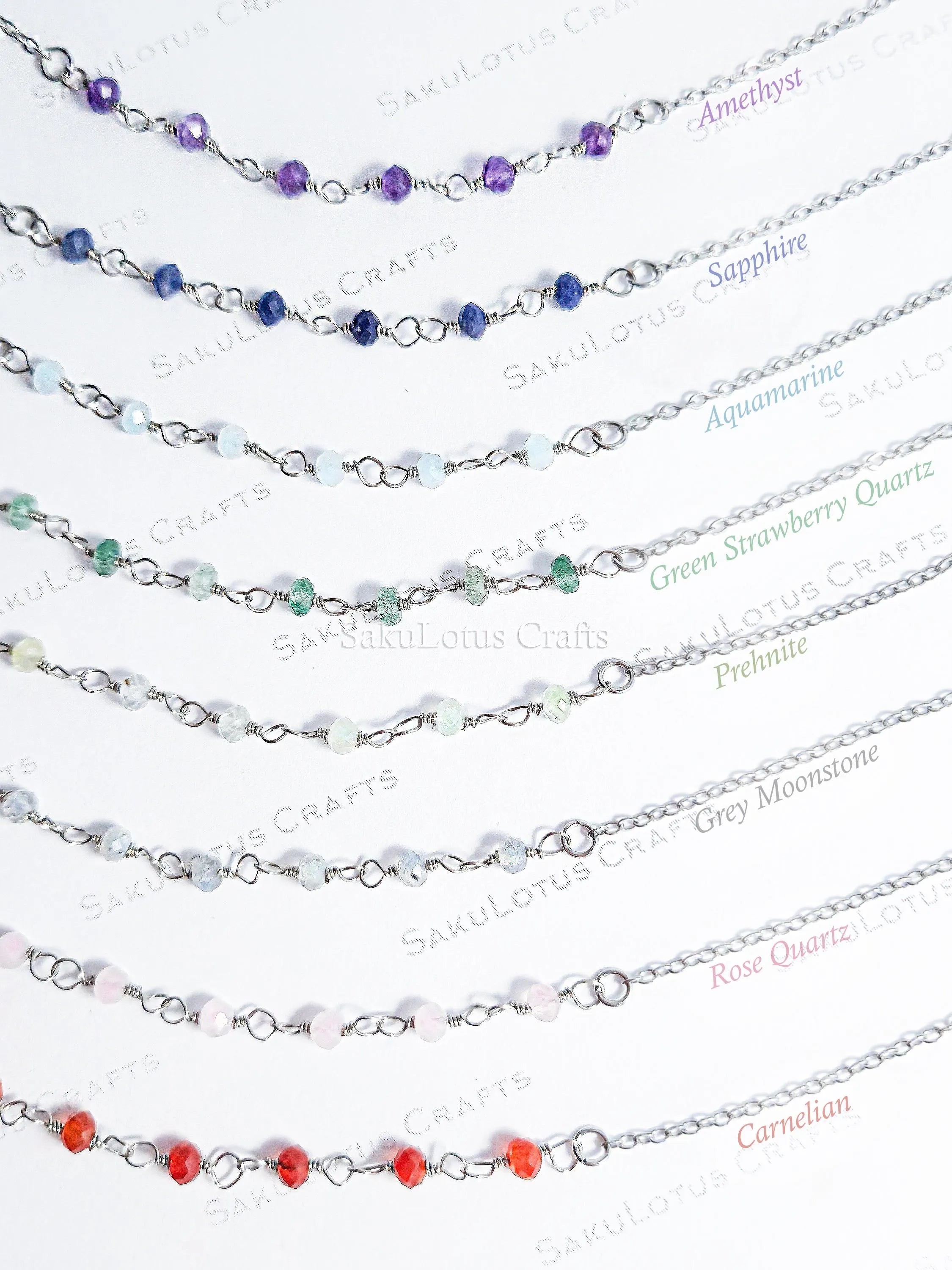 Dainty 3mm Natural Gemstone Bracelet • 18K Gold or Silver Stainless Steel • Wire Wrapped • 6.75" + 1" Extender