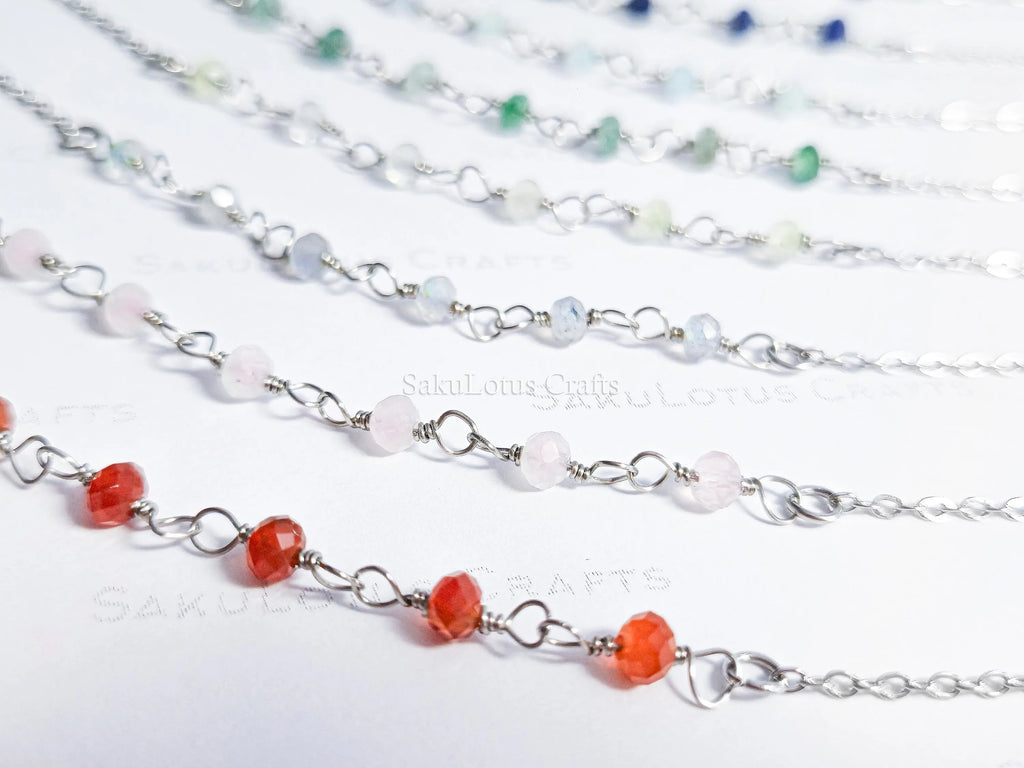 Dainty 3mm Natural Gemstone Bracelet • 18K Gold or Silver Stainless Steel • Wire Wrapped • 6.75" + 1" Extender