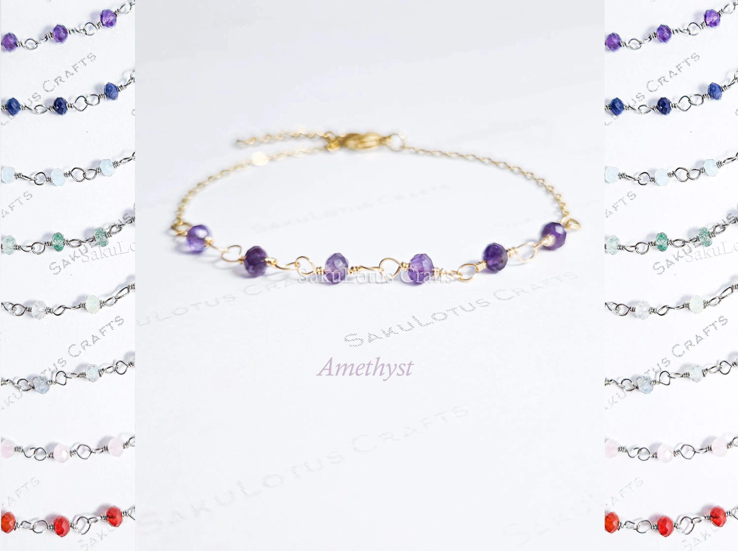 Dainty 3mm Natural Gemstone Bracelet • 18K Gold or Silver Stainless Steel • Wire Wrapped • 6.75" + 1" Extender