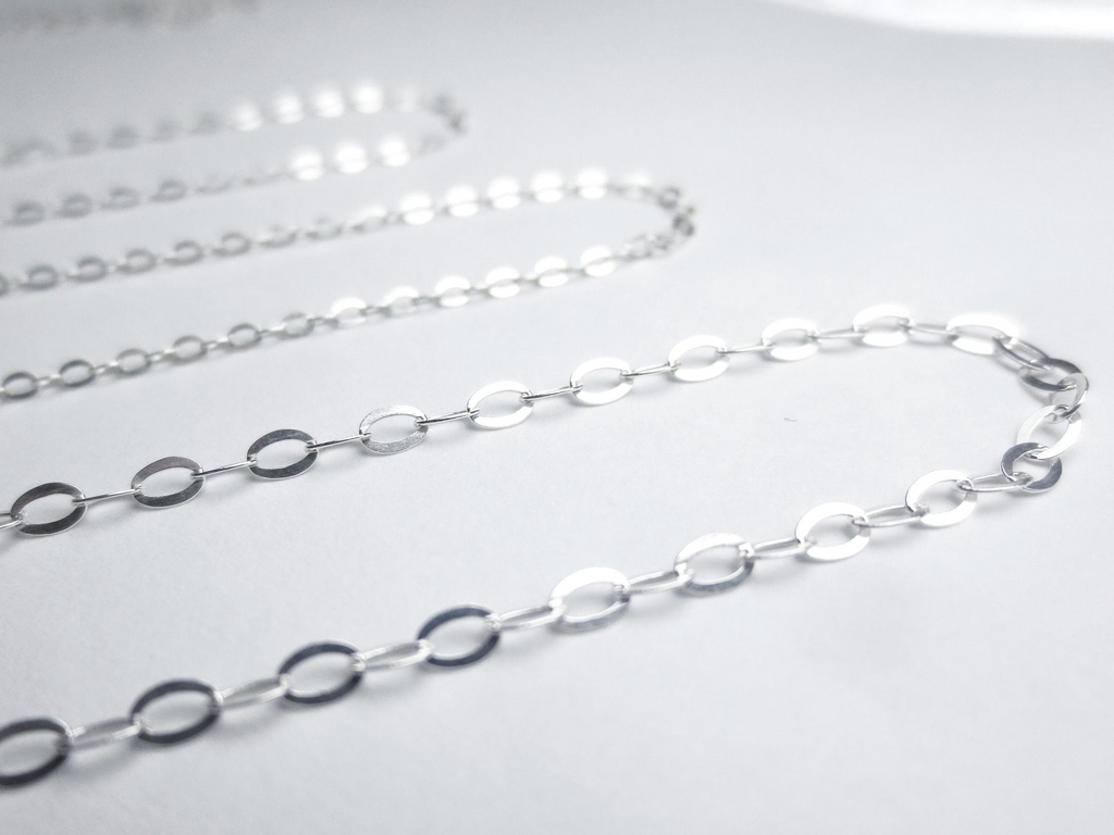 Solid 925 Sterling Silver Flat Oval Cable Chain Necklace • 1.8x2.6mm • Spring Clasp • Ready to Wear Jewelry Making Supply