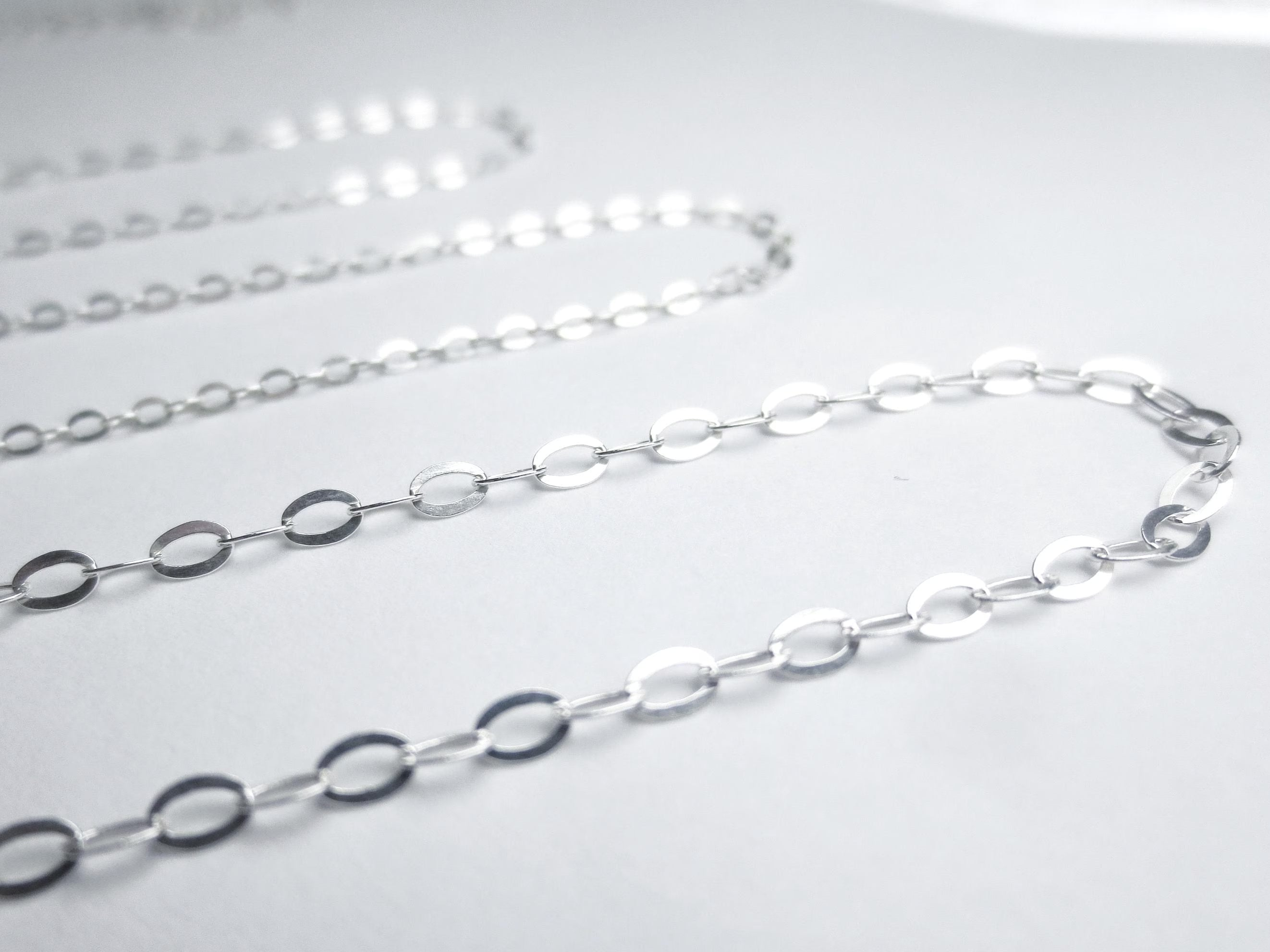 Solid 925 Sterling Silver Flat Oval Cable Chain Necklace • 1.8x2.6mm • Spring Clasp • Ready to Wear Jewelry Making Supply
