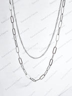 Dual Chain Necklace • 18K Gold or Silver Stainless Steel • Paperclip & Curb Chain • 17–20" + 2" Extender