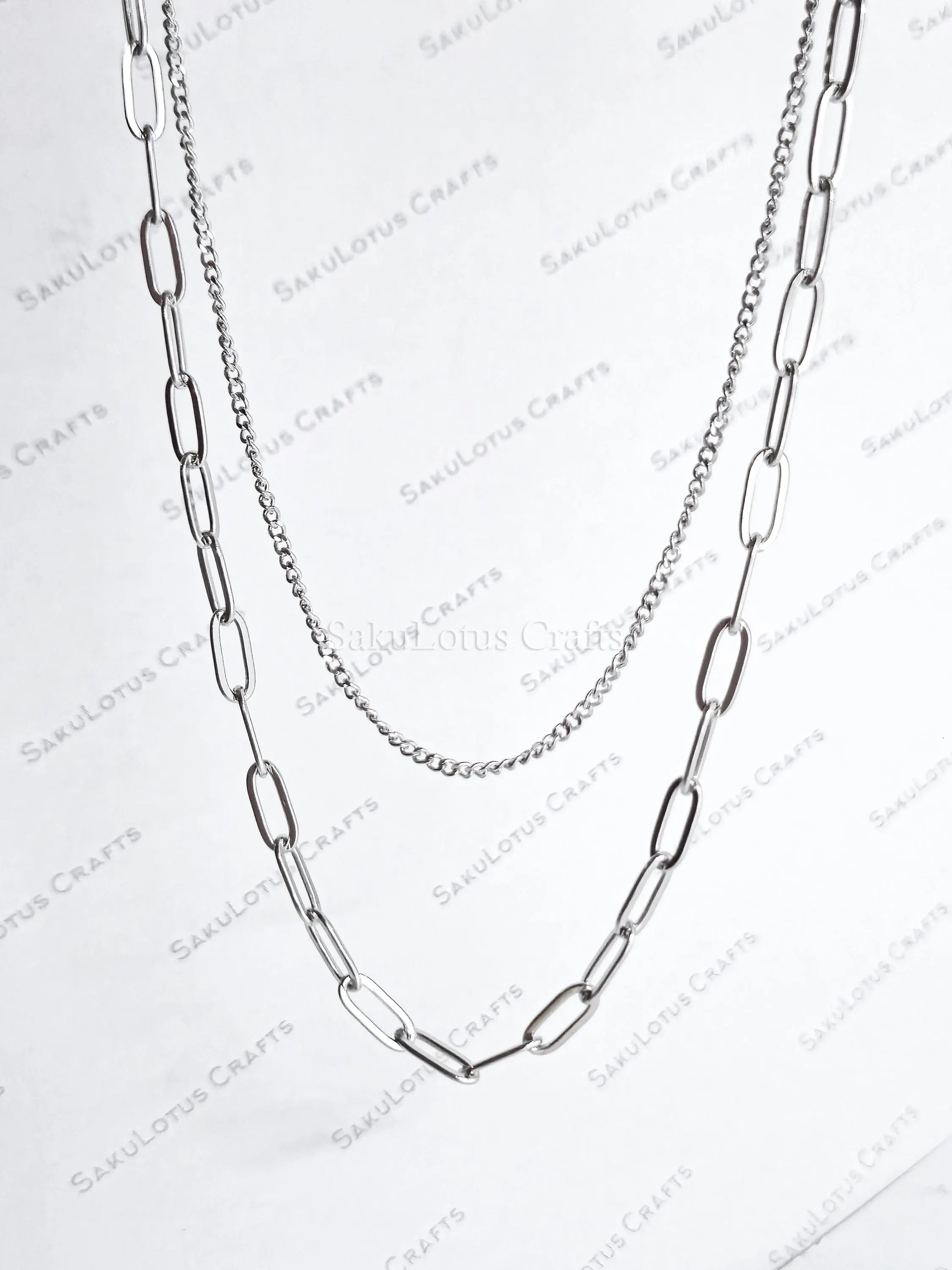 Dual Chain Necklace • 18K Gold or Silver Stainless Steel • Paperclip & Curb Chain • 17–20" + 2" Extender