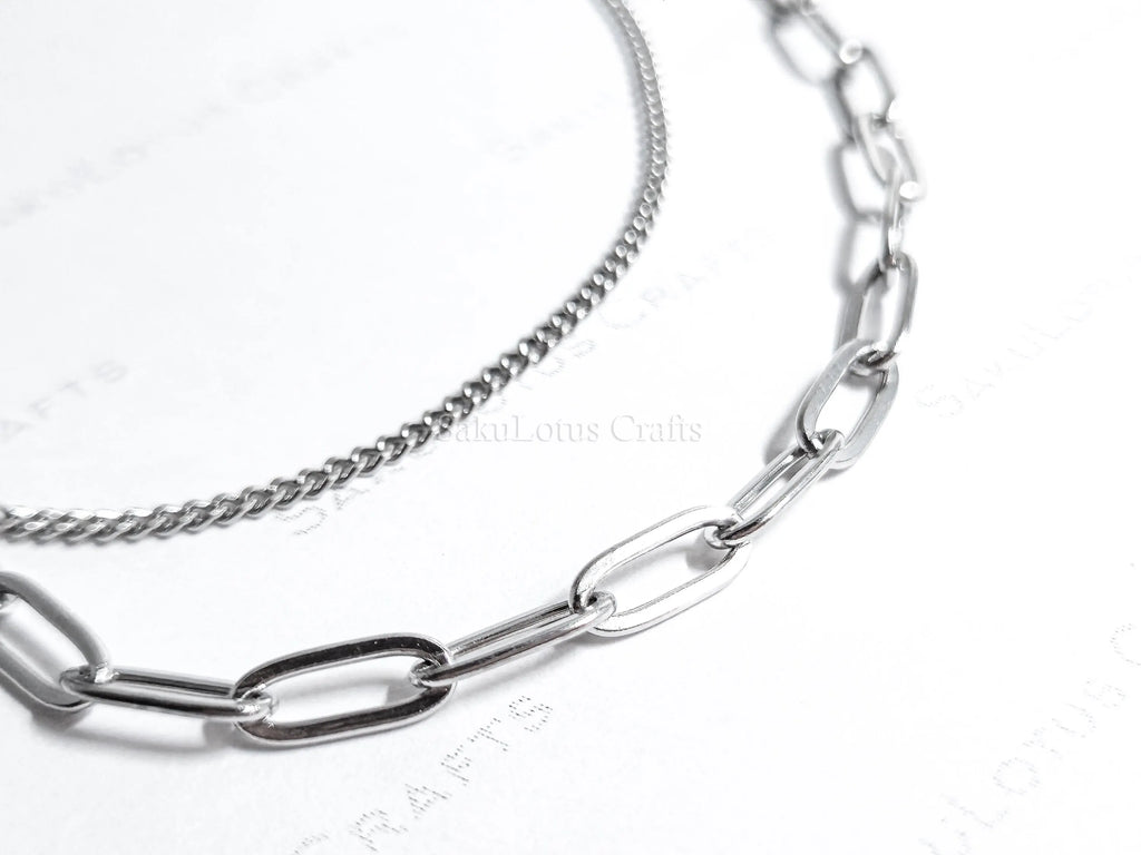 Dual Chain Necklace • 18K Gold or Silver Stainless Steel • Paperclip & Curb Chain • 17–20" + 2" Extender