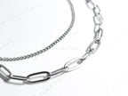 Dual Chain Necklace • 18K Gold or Silver Stainless Steel • Paperclip & Curb Chain • 17–20" + 2" Extender