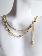 Dual Chain Necklace • 18K Gold or Silver Stainless Steel • Paperclip & Curb Chain • 17–20" + 2" Extender