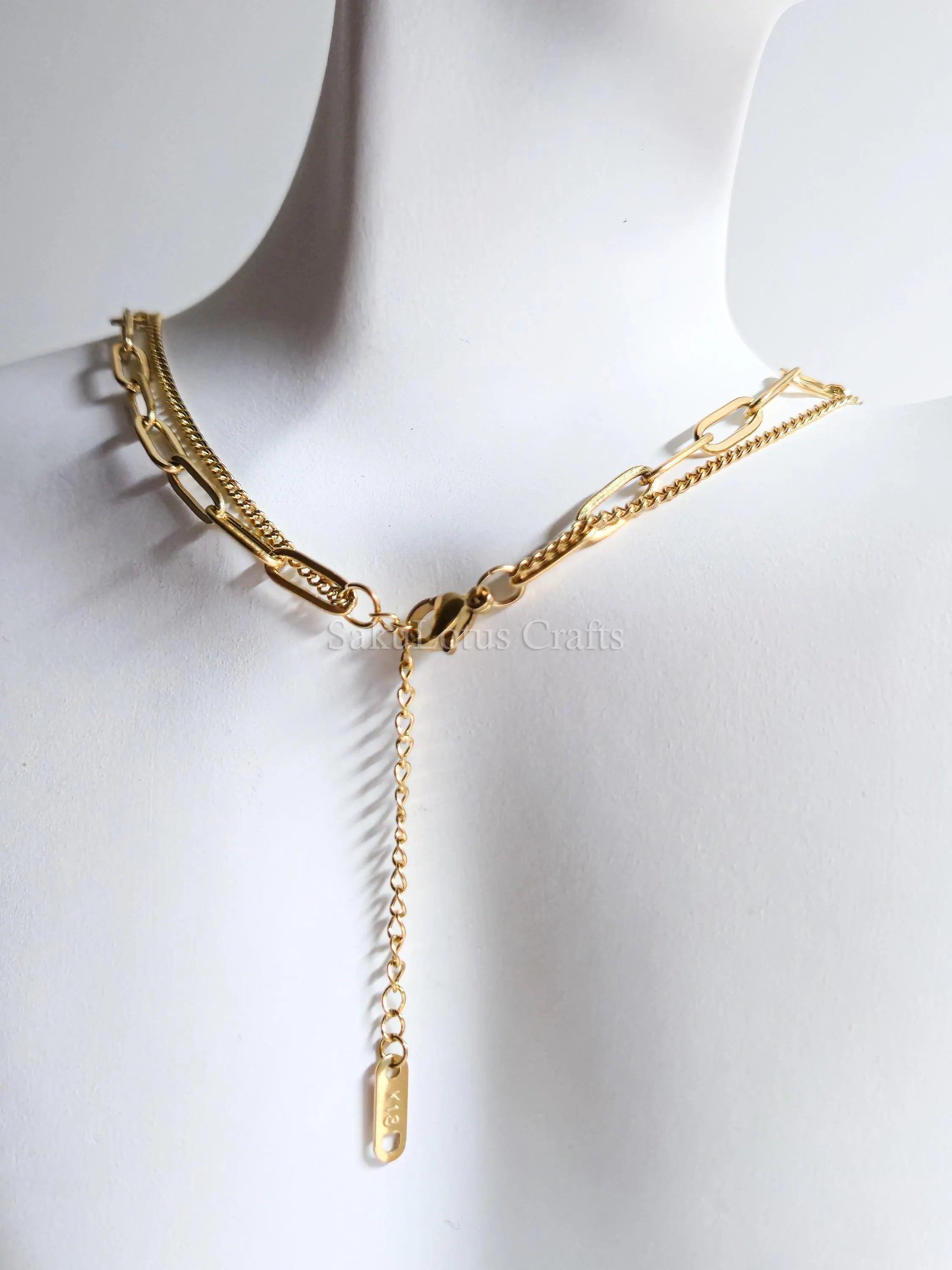 Dual Chain Necklace • 18K Gold or Silver Stainless Steel • Paperclip & Curb Chain • 17–20" + 2" Extender