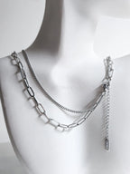 Dual Chain Necklace • 18K Gold or Silver Stainless Steel • Paperclip & Curb Chain • 17–20" + 2" Extender