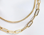 Dual Chain Necklace • 18K Gold or Silver Stainless Steel • Paperclip & Curb Chain • 17–20" + 2" Extender