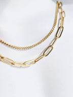 Dual Chain Necklace • 18K Gold or Silver Stainless Steel • Paperclip & Curb Chain • 17–20" + 2" Extender