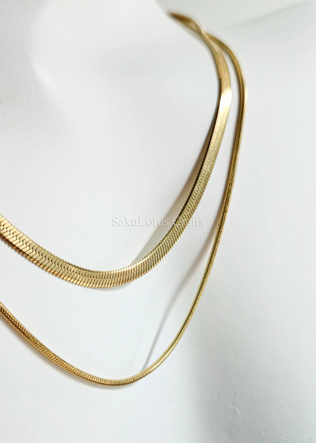 2 Layer Necklace • Gold or Silver Stainless Steel • Herringbone & Snake Chain • 16–18" + 2" Extender