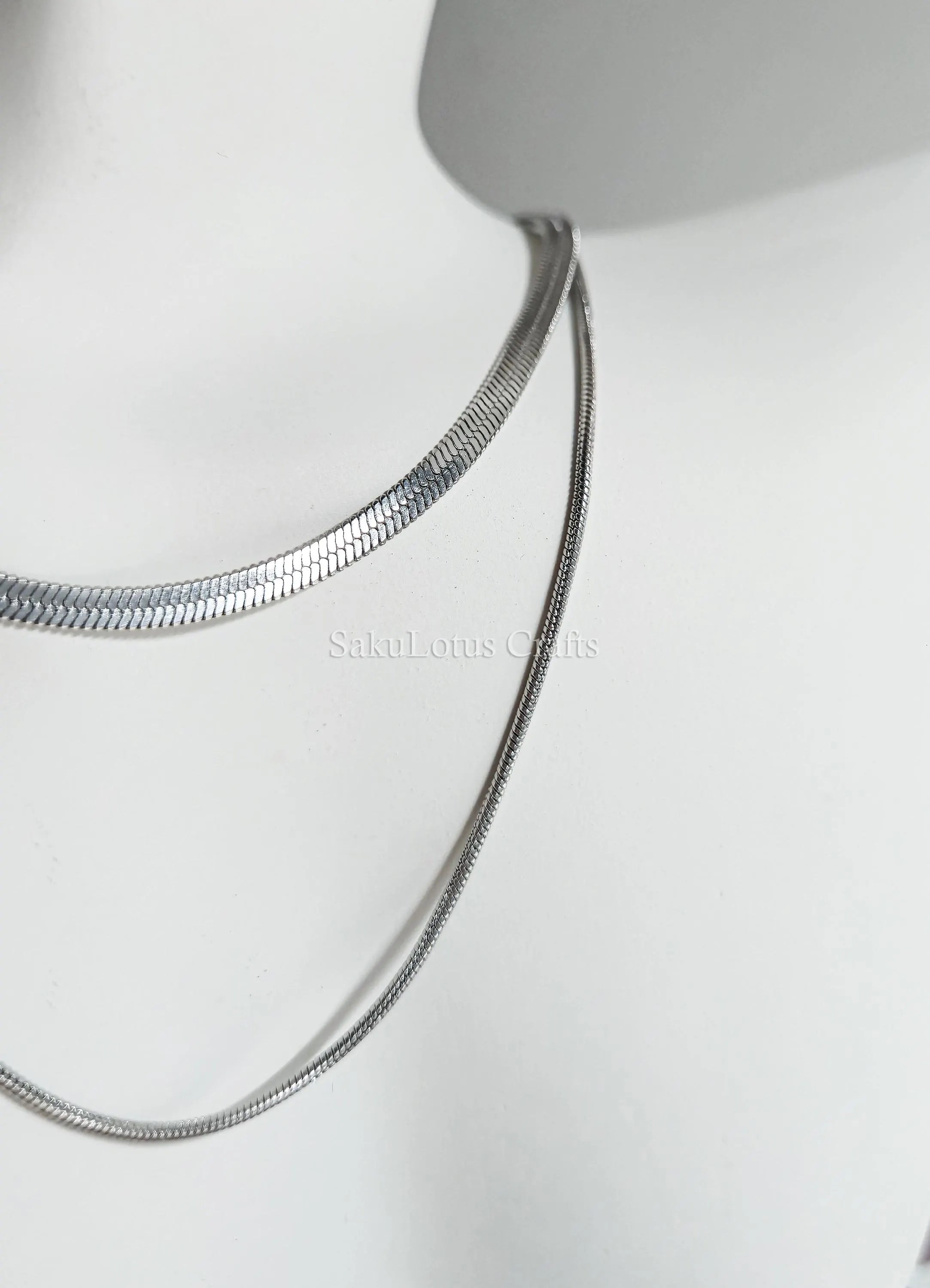 2 Layer Necklace • Gold or Silver Stainless Steel • Herringbone & Snake Chain • 16–18" + 2" Extender