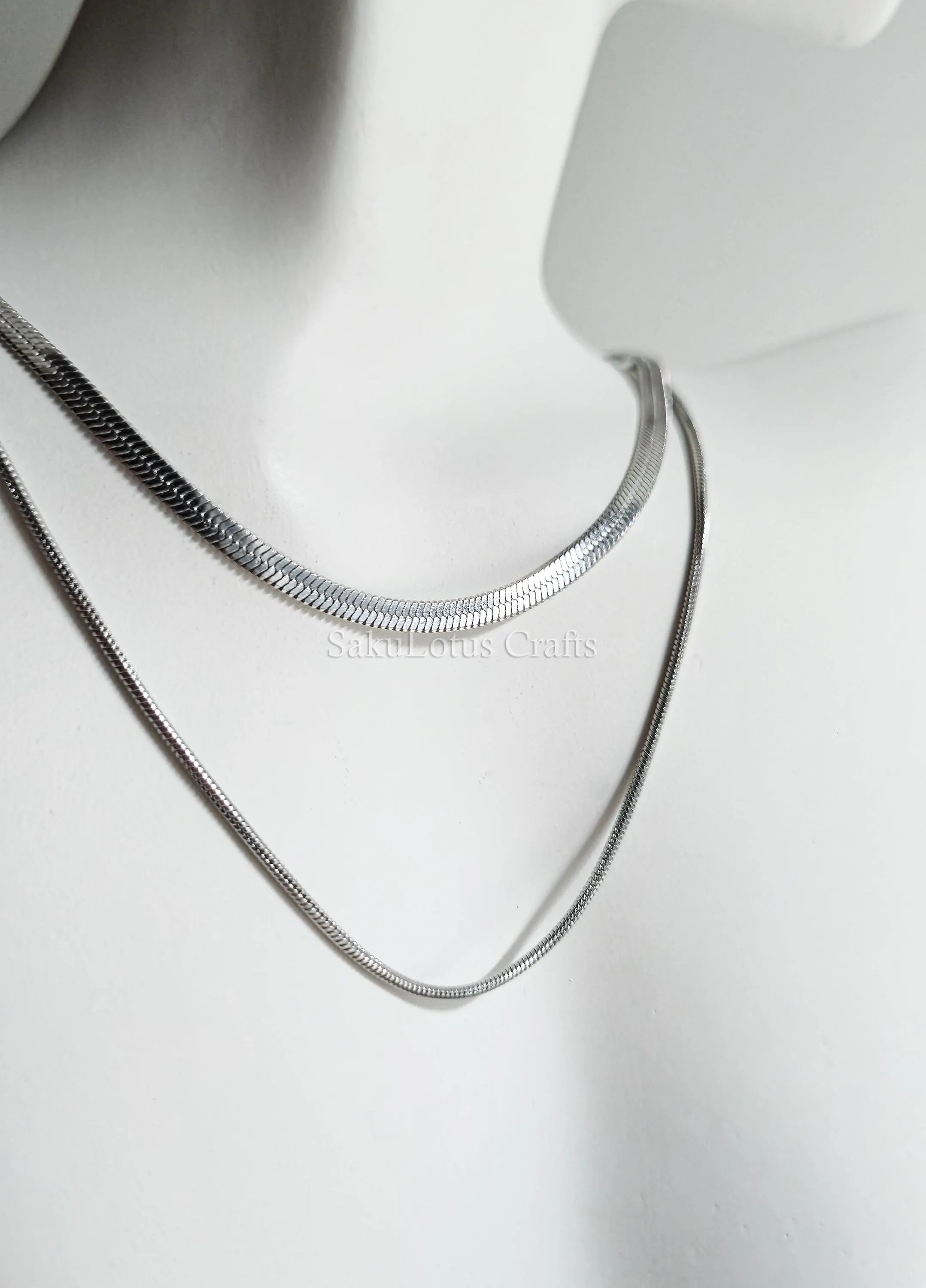 2 Layer Necklace • Gold or Silver Stainless Steel • Herringbone & Snake Chain • 16–18" + 2" Extender