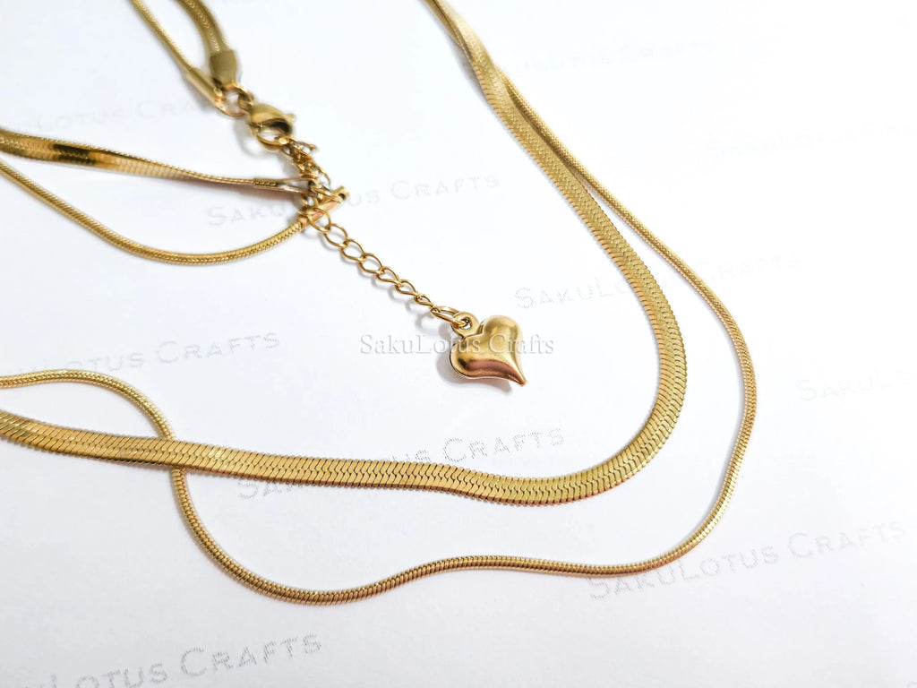 2 Layer Necklace • Gold or Silver Stainless Steel • Herringbone & Snake Chain • 16–18" + 2" Extender