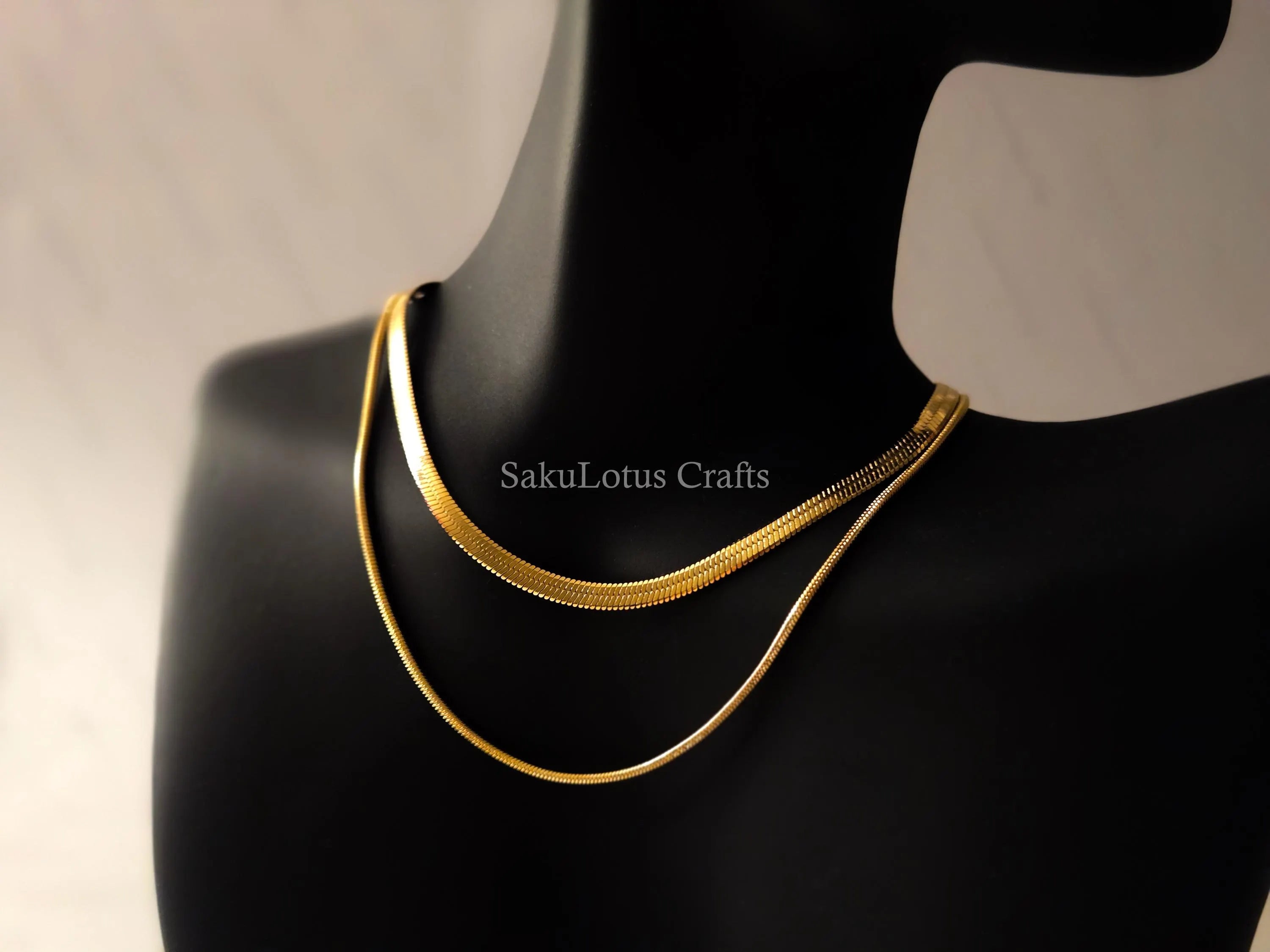 2 Layer Necklace • Gold or Silver Stainless Steel • Herringbone & Snake Chain • 16–18" + 2" Extender