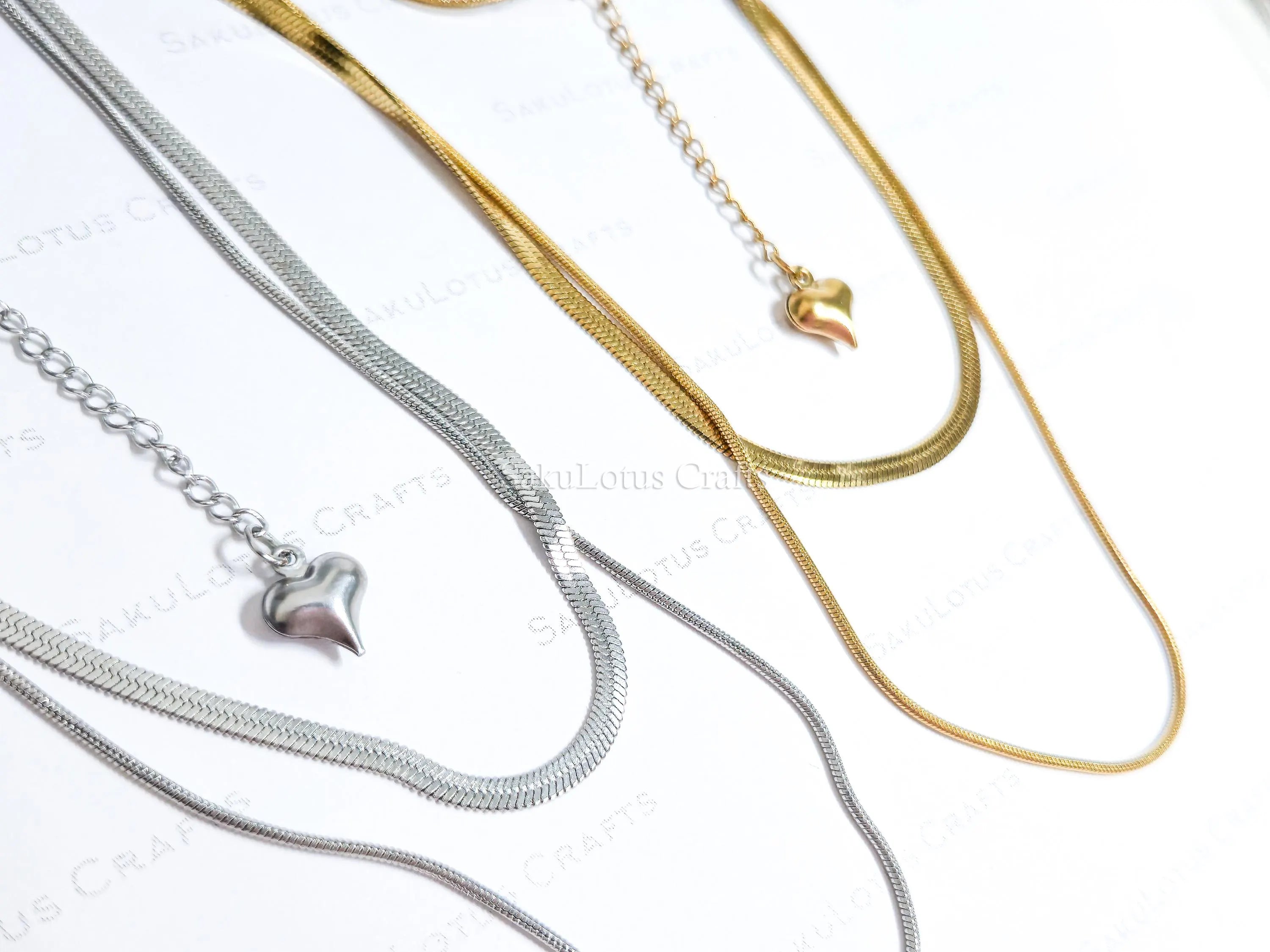 2 Layer Necklace • Gold or Silver Stainless Steel • Herringbone & Snake Chain • 16–18" + 2" Extender