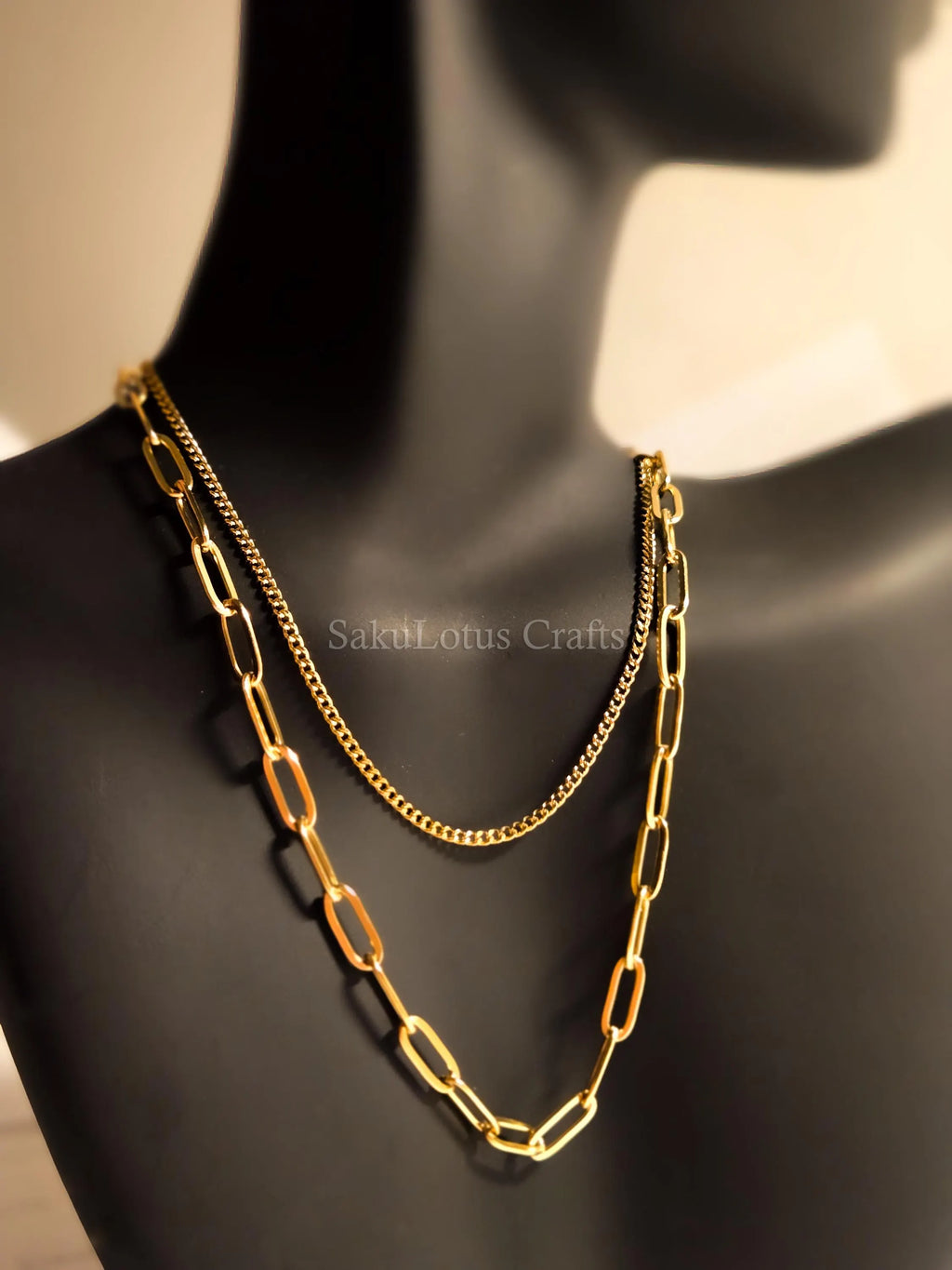 Dual Chain Necklace • 18K Gold or Silver Stainless Steel • Paperclip & Curb Chain • 17–20" + 2" Extender