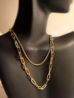 Dual Chain Necklace • 18K Gold or Silver Stainless Steel • Paperclip & Curb Chain • 17–20" + 2" Extender