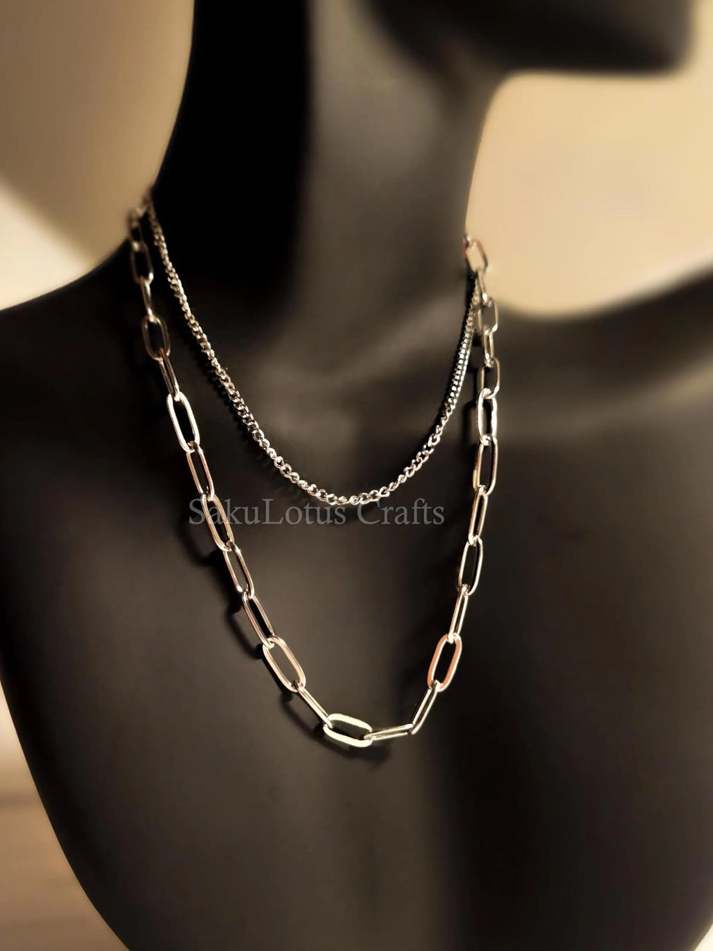 Dual Chain Necklace • 18K Gold or Silver Stainless Steel • Paperclip & Curb Chain • 17–20" + 2" Extender