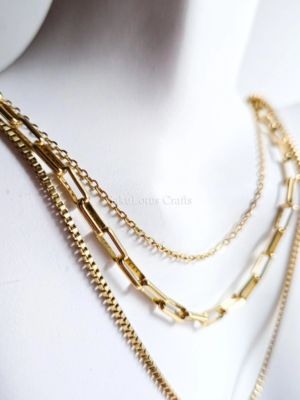 3 Layer Necklace • 18K Gold Stainless Steel • Paperclip Box Cable Chains • 16" 18" 20" + 2" Extender