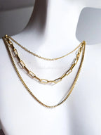 3 Layer Necklace • 18K Gold Stainless Steel • Paperclip Box Cable Chains • 16" 18" 20" + 2" Extender