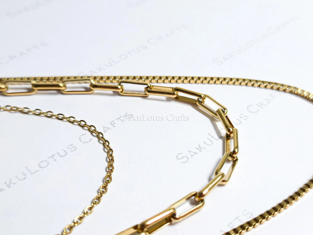 3 Layer Necklace • 18K Gold Stainless Steel • Paperclip Box Cable Chains • 16" 18" 20" + 2" Extender