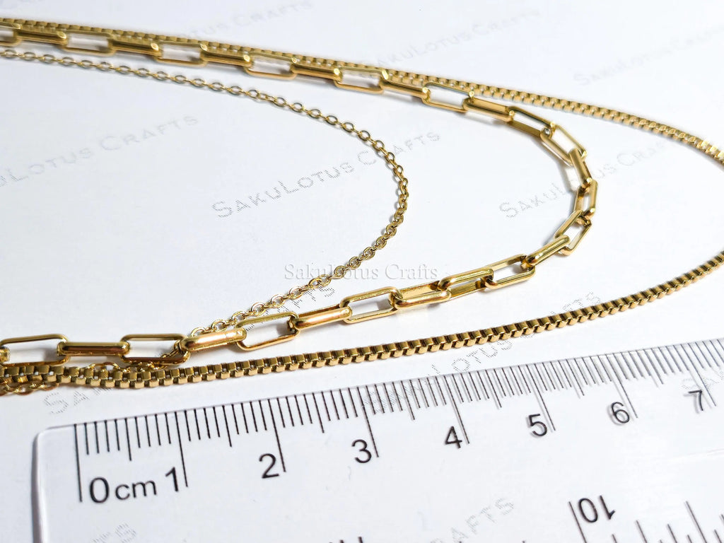 3 Layer Necklace • 18K Gold Stainless Steel • Paperclip Box Cable Chains • 16" 18" 20" + 2" Extender
