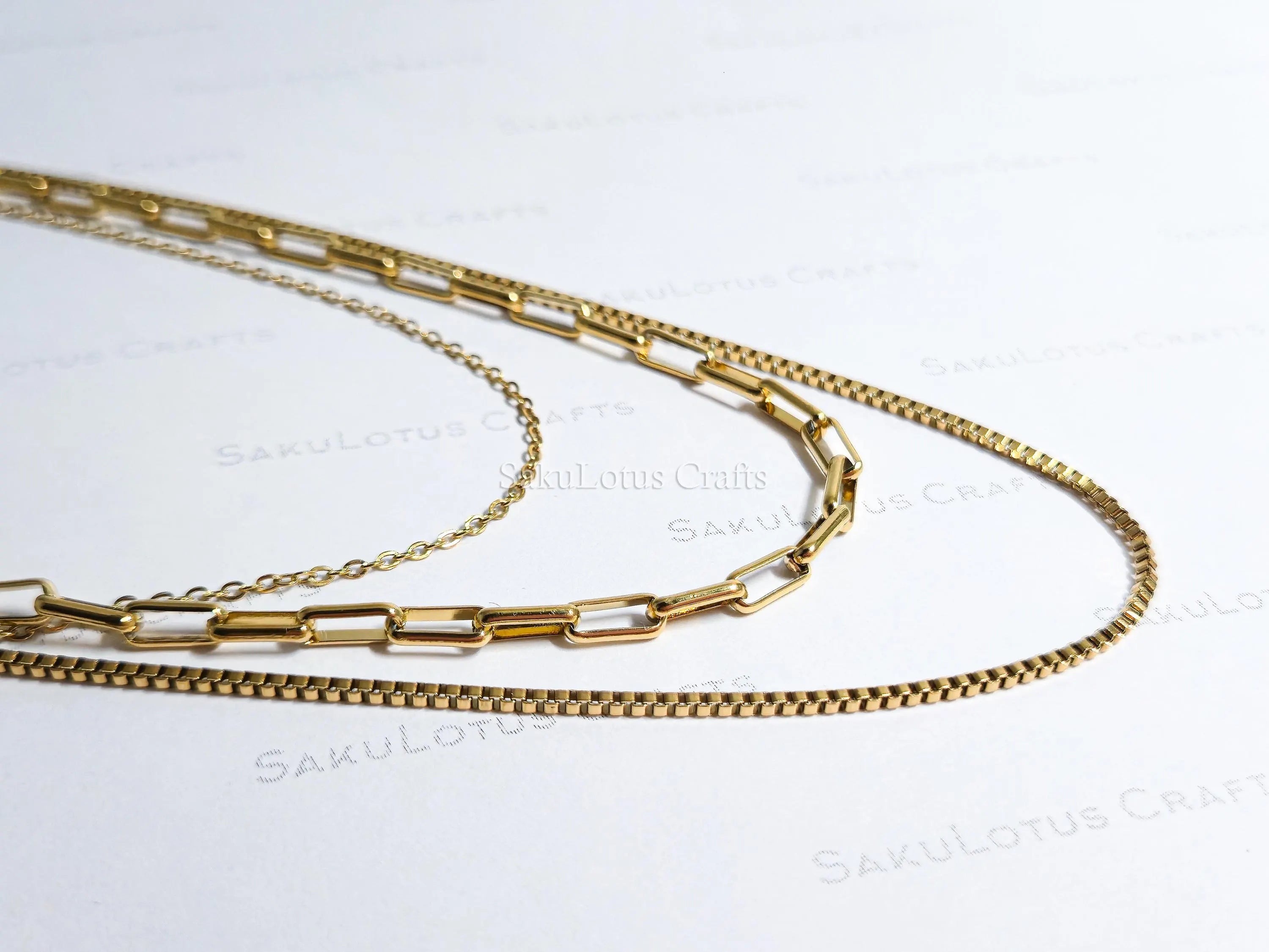 3 Layer Necklace • 18K Gold Stainless Steel • Paperclip Box Cable Chains • 16" 18" 20" + 2" Extender