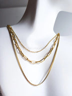 3 Layer Necklace • 18K Gold Stainless Steel • Paperclip Box Cable Chains • 16" 18" 20" + 2" Extender
