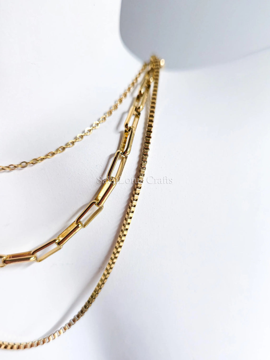 3 Layer Necklace • 18K Gold Stainless Steel • Paperclip Box Cable Chains • 16" 18" 20" + 2" Extender