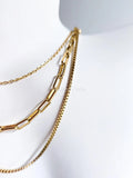 3 Layer Necklace • 18K Gold Stainless Steel • Paperclip Box Cable Chains • 16" 18" 20" + 2" Extender