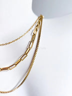 3 Layer Necklace • 18K Gold Stainless Steel • Paperclip Box Cable Chains • 16" 18" 20" + 2" Extender