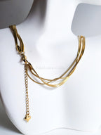 Waterproof 3-in-1 Layered Necklace • 18K Gold or Silver Stainless Steel • Snake & Herringbone Chains • 18" 20" 22" + Extender