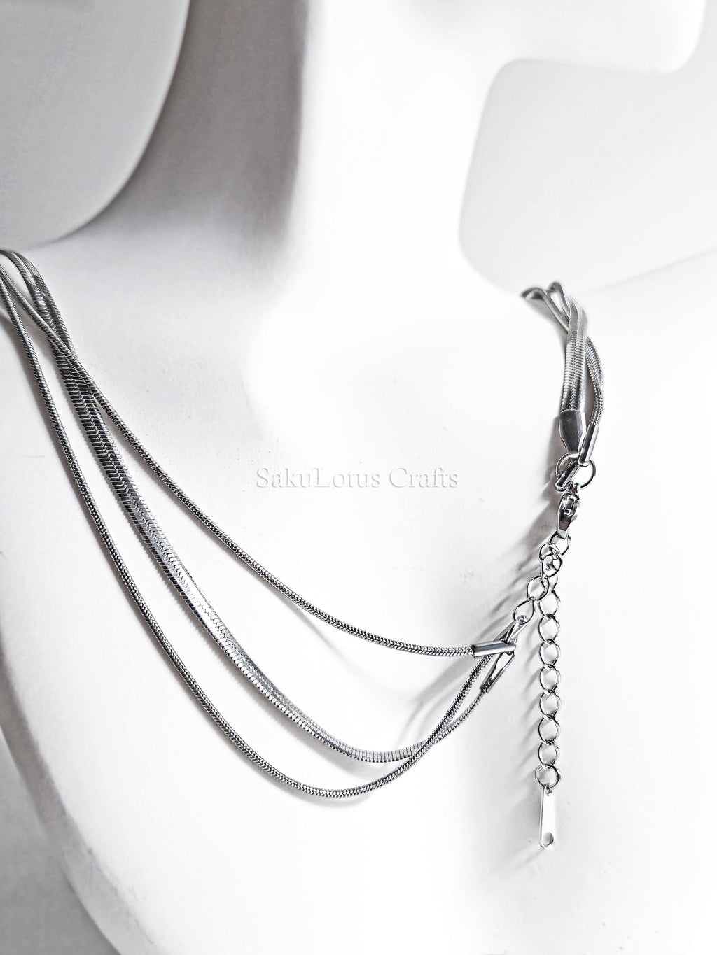 Waterproof 3-in-1 Layered Necklace • 18K Gold or Silver Stainless Steel • Snake & Herringbone Chains • 18" 20" 22" + Extender