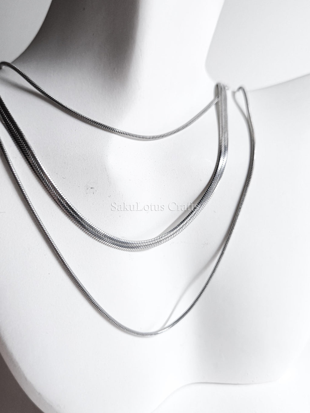 Waterproof 3-in-1 Layered Necklace • 18K Gold or Silver Stainless Steel • Snake & Herringbone Chains • 18" 20" 22" + Extender