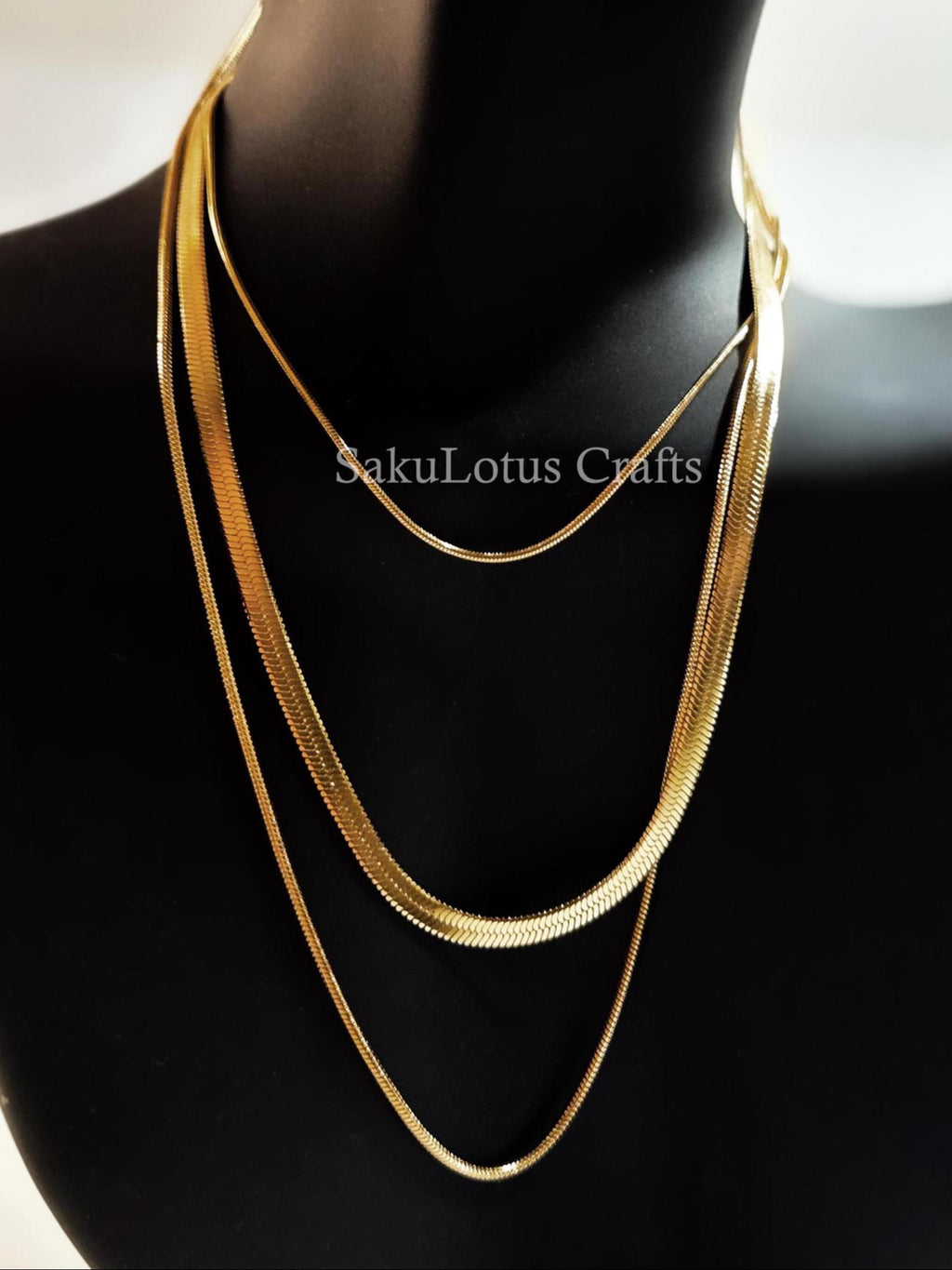 Waterproof 3-in-1 Layered Necklace • 18K Gold or Silver Stainless Steel • Snake & Herringbone Chains • 18" 20" 22" + Extender