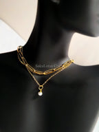 3 Layer 18K Gold Stainless Steel Necklace or Bracelet Set • Paper Clip Curb & Cable Chain • White Freshwater Pearl Jewelry