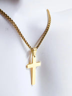 18K Gold Rose Gold Silver Cross Necklace • 23" Rollo Chain • Stainless Steel PVD Plated Jewelry