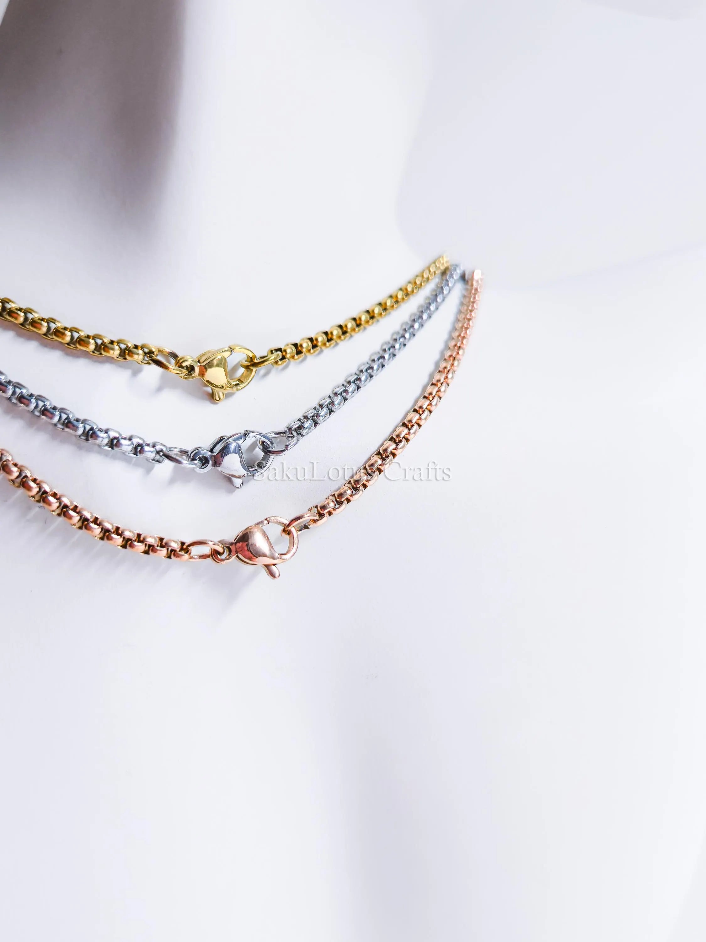18K Gold Rose Gold Silver Cross Necklace • 23" Rollo Chain • Stainless Steel PVD Plated Jewelry