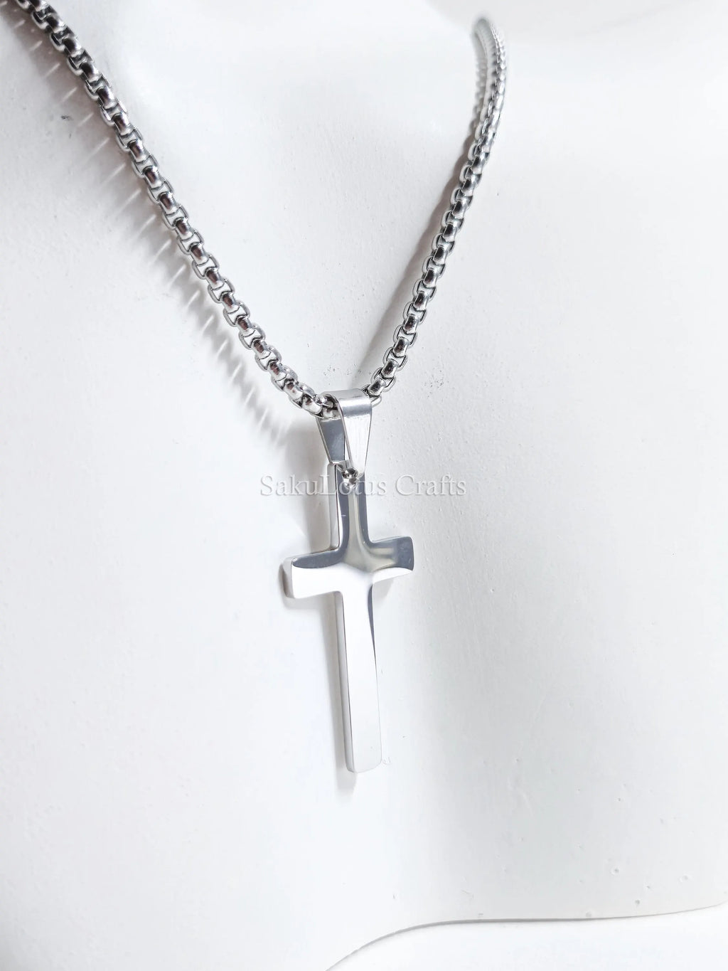 18K Gold Rose Gold Silver Cross Necklace • 23" Rollo Chain • Stainless Steel PVD Plated Jewelry