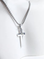 18K Gold Rose Gold Silver Cross Necklace • 23" Rollo Chain • Stainless Steel PVD Plated Jewelry