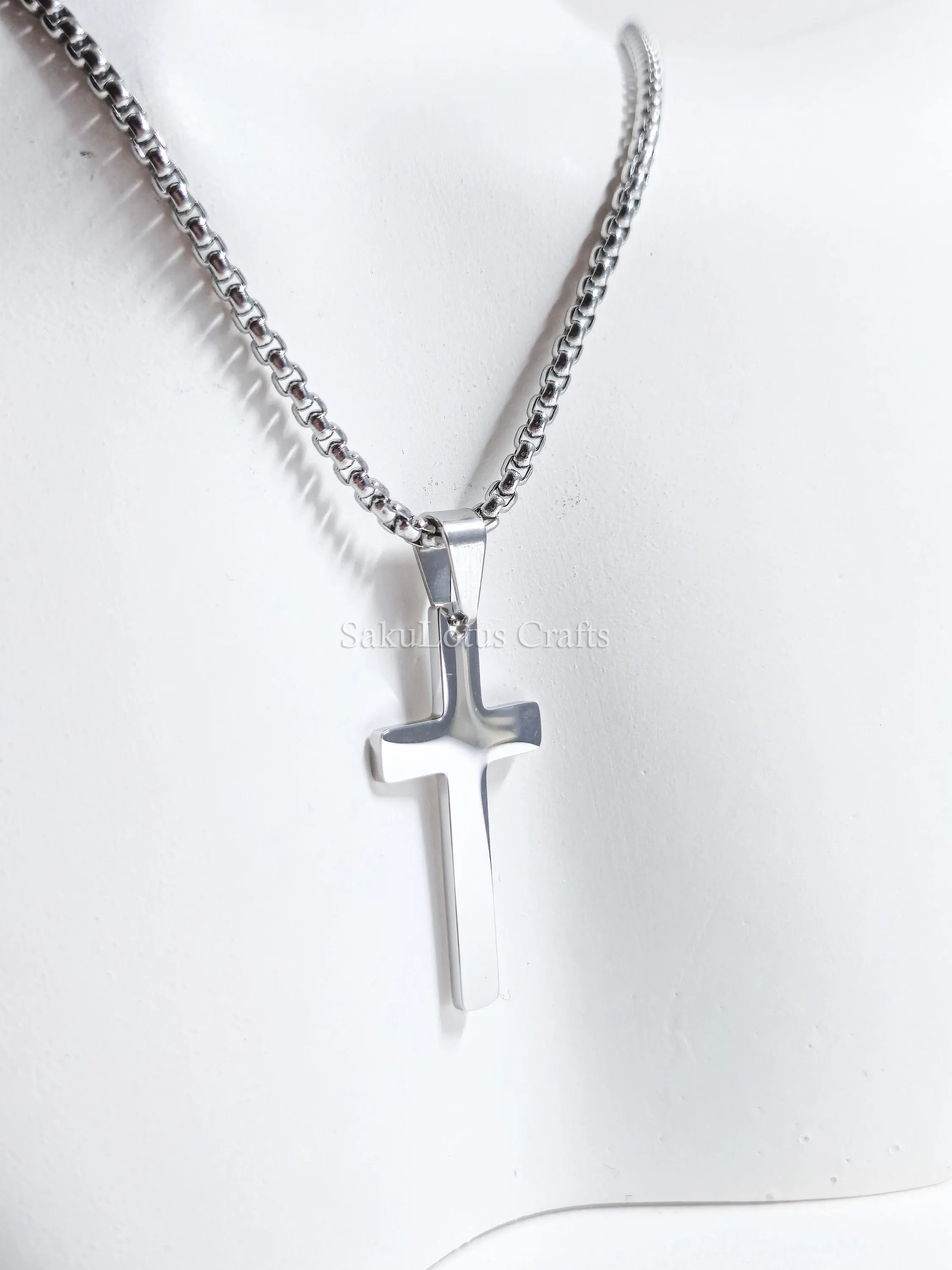 18K Gold Rose Gold Silver Cross Necklace • 23" Rollo Chain • Stainless Steel PVD Plated Jewelry