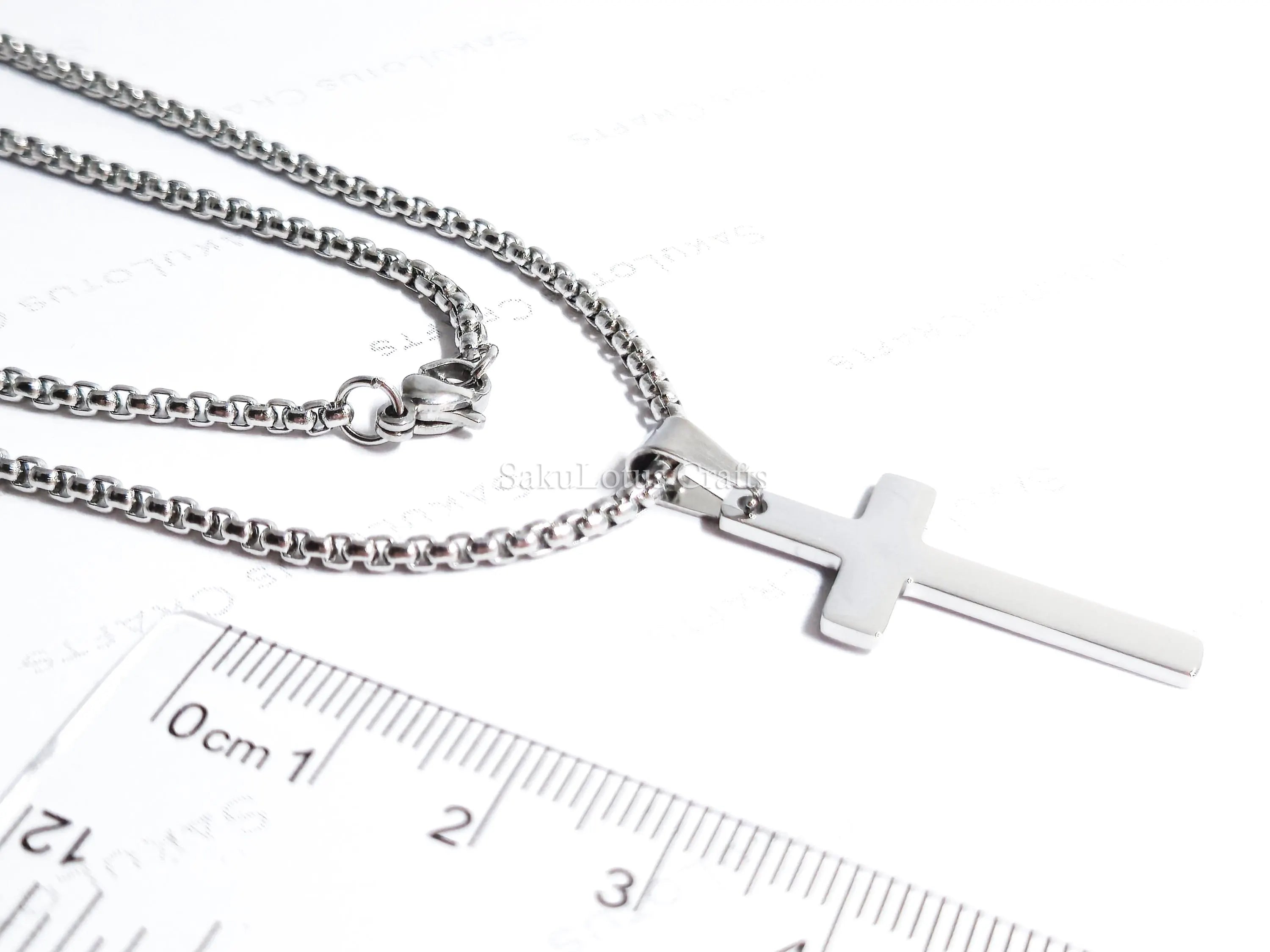 18K Gold Rose Gold Silver Cross Necklace • 23" Rollo Chain • Stainless Steel PVD Plated Jewelry