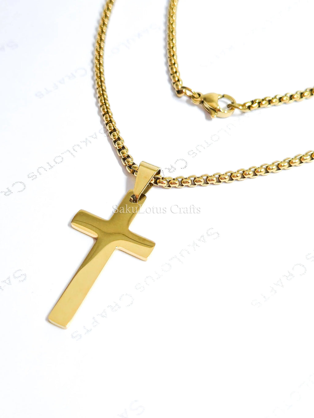 18K Gold Rose Gold Silver Cross Necklace • 23" Rollo Chain • Stainless Steel PVD Plated Jewelry