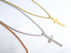 18K Gold Rose Gold Silver Cross Necklace • 23" Rollo Chain • Stainless Steel PVD Plated Jewelry