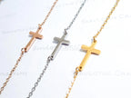 Sideways Cross Necklace • 18K Gold Rose Gold or Silver Stainless Steel • 18" Flat Cable Chain • Minimal Gift Jewelry