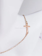 Sideways Cross Necklace • 18K Gold Rose Gold or Silver Stainless Steel • 18" Flat Cable Chain • Minimal Gift Jewelry